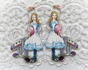 Reneabouquets Printed Beautiful Board Laser Cut Chipboard Alice Playing Croquet In Wonderland Die Cut Choose Tiny, Small Or Large