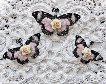 Reneabouquets Butterfly Set -  My Romantic Heart Pink  Butterflies Scrapbook Embellishment Tag, Card, Mini Album, Wedding