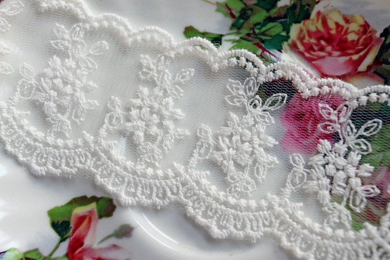 Reneabouquets Trim-Sheer Romance Lace In White By The Yard For Crafts, Home, Wedding, Doll Making, Sewing image 2