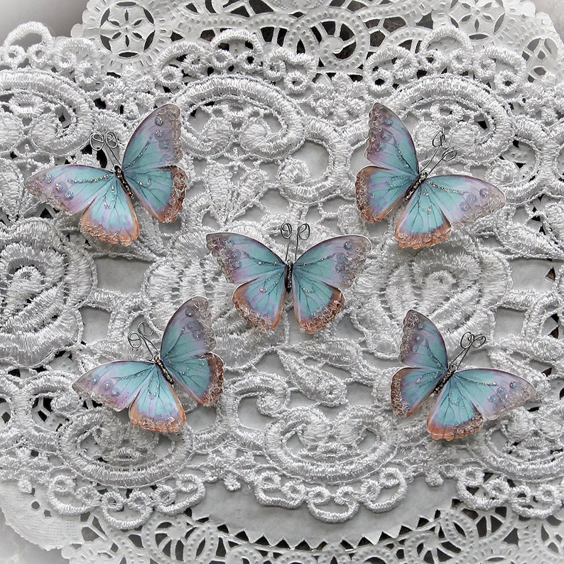 Reneabouquets Tiny Treasures Butterfly Set Watercolor Spun Sugar Premium Paper Glitter Glass Butterflies image 1