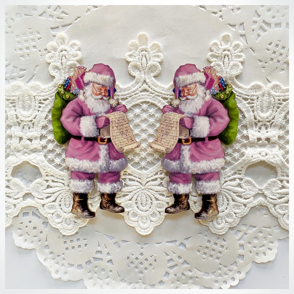 Reneabouquets Printed Beautiful Board Laser Cut Chipboard Old Fashioned Pink Santa Die Cut Set Choose Your Size Large, Small, Tiny