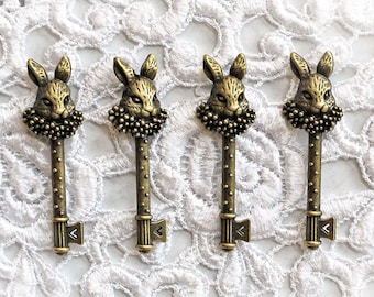 Reneabouquets Trinkets White Rabbit Keys 4  Pack~Alice In Wonderland, Scrapbook Embellishment, Craft Supply, Jewelry Charm