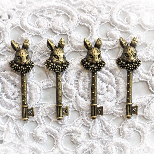 Reneabouquets Trinkets White Rabbit Keys 4  Pack~Alice In Wonderland, Scrapbook Embellishment, Craft Supply, Jewelry Charm