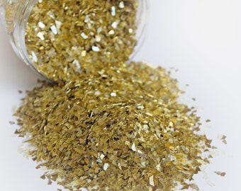 Reneabouquets Gawdie Girl Shard Glitter Glass ~ Pure Gold 60 Grit German Glitter Glass Choose Your Size .5 oz Jar ,2 oz Jar or 1 Pound Bag