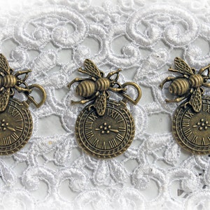 Reneabouquets Queen Bee Clock Charms Trinkets 3 Pack~ Metal Scrapbook Embellishment, Craft Supply, Jewelry Charm
