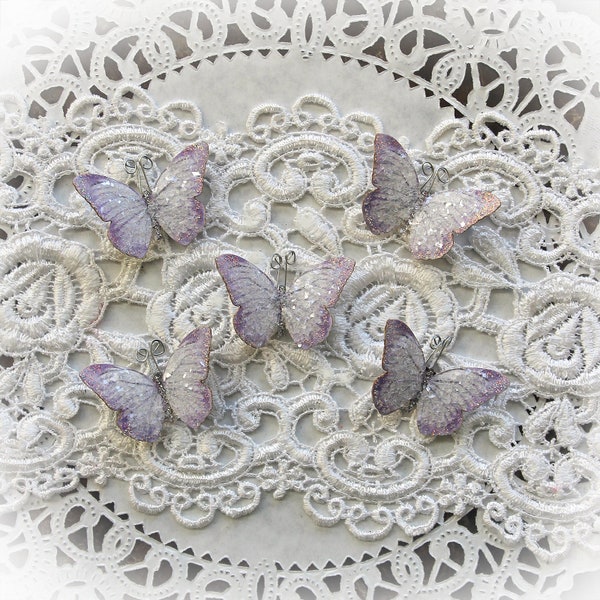 Reneabouquets Tiny Treasures Butterfly Set - Lavender Fairy Dust Premium Paper Glitter Glass Butterflies