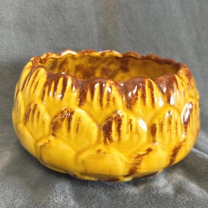 Vintage Frank Moreno Ceramic Planter - 1970s - USA - yellow and brown glaze