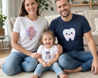 Unicorn Tooth Milestone Family Matching Set, Personalized Custom Name Toddler Tee