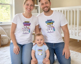 3-Piece Family First Tooth Unicorn Matching Set, Proud Unicorn Mom Dad Baby