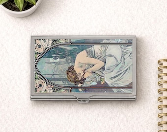 Night’s Rest Business Card Holder Alphonse Mucha Art Nouveau Credit Card Case