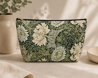 Chrysanthemum Makeup Pouch, William Morris Floral Cosmetic Bag, Art Nouveau Botanical Travel Accessory, Gift for Her