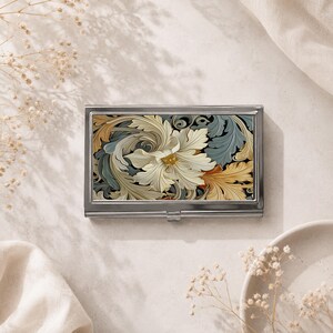 Art Nouveau Floral Business Card Holder, Vintage William Morris Style Metal Card Case