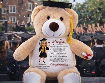 I Wish You Strength And Wisdom Personalized Graduation Teddy Bear, To My Daughter Graduation Gifts, Custom Class Of 2026 Plush Toy