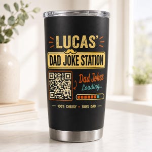 Dad Joke Every Day Interactive QR Funny Travel Mug QR Code Dad Jokes Tumbler 20oz with Name Father's Day Funny Coffee Cup for Dad Husband