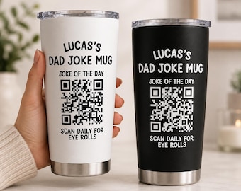 Personalized Dad Joke QR Code Tumbler 20oz, QR Dad Joke Mug with Name, Birthday Humor Gift for Dad, Funny Fathers Day Mug for Dad, Husband