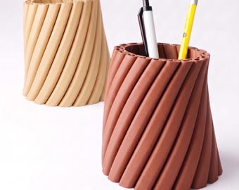 3D Printed Designer Pencil Holder - Minimalist Ribbed Desk Organizer, Aesthetic Pen Storage by Japandi, Made in France