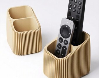 Ribbed Remote Control Holder - Modern TV Remote Organizer - 2 Compartment Living Room Storage - Minimalist Coffee Table Decor