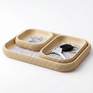 Set of 3 Nesting Catchall Trays with Felt Lining - Ribbed Valet Tray Set - Soft Bottom Entryway Organizer - Modern 3D Printed Decor image 8