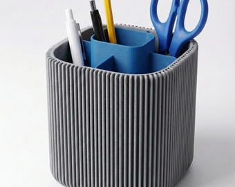 The Hub" 5-Section Desk Organizer - Central Pen Cup & Stationery Holder - Compact Ribbed Storage Cube - Modern Office Decor