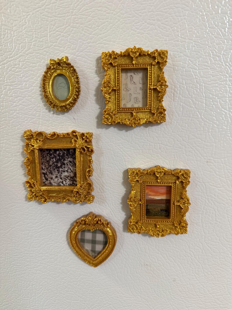 Mini Framed Magnets Set, Floral Theme, Ornate Gold Frames, Kitchen ...