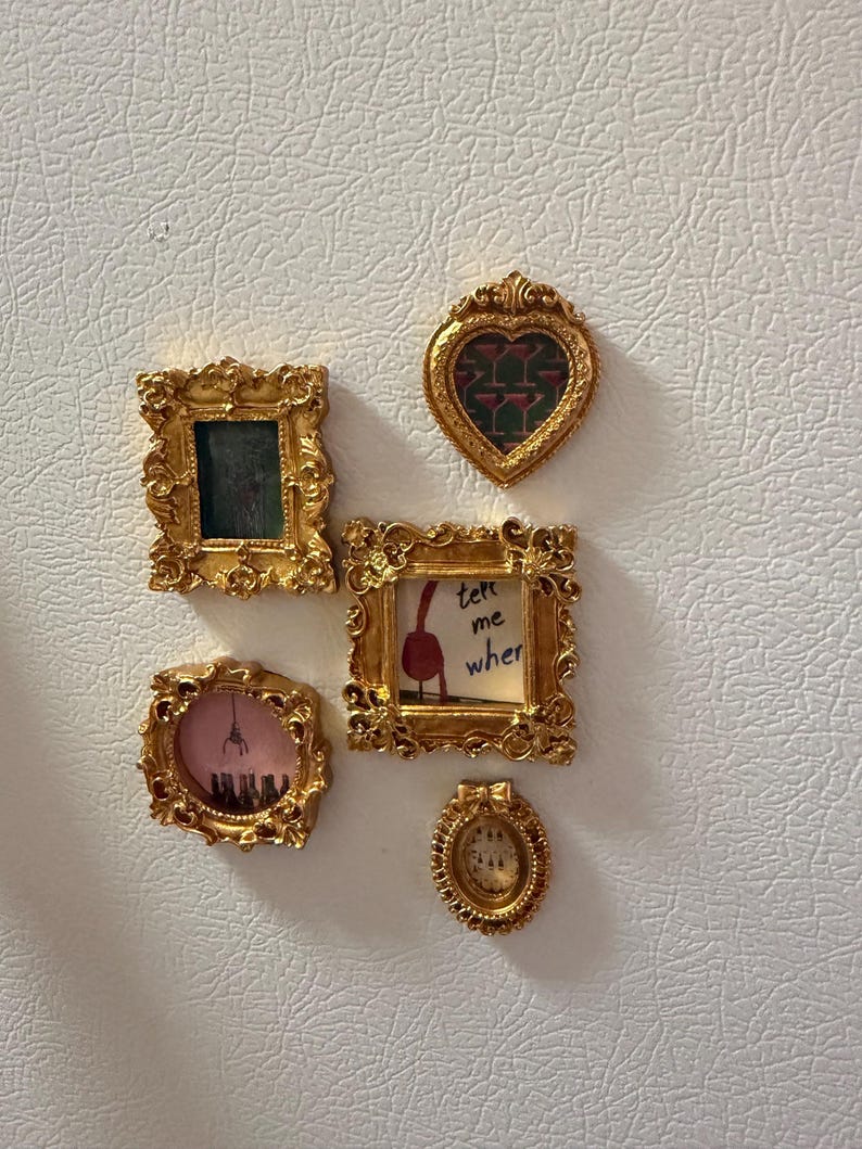 Mini Framed Magnets Set, Ornate Gold Frames, Kitchen Decor, Handmade ...