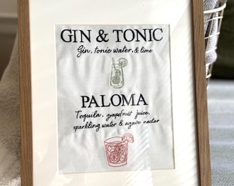 Embroidered Signature Drink Wedding Bar Sign | Custom Cocktail Linen Canvas Reception Decor Personalized Drink Menu