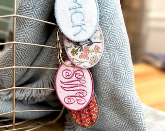 Personalized Monogram Bag Charm | Embroidered Liberty Fabric & Linen Luggage Tag | Bridesmaid Gift