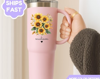 Personalized Sunflower Tumbler, Custom Name Floral Cup, Gift for her, Faith Gift Cup, Gift for church, Gardner gift
