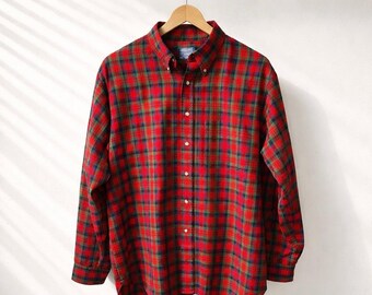 Vintage Sir Pendleton Shirt Men XL Red MacDuff Tartan Plaid Wool Button Down