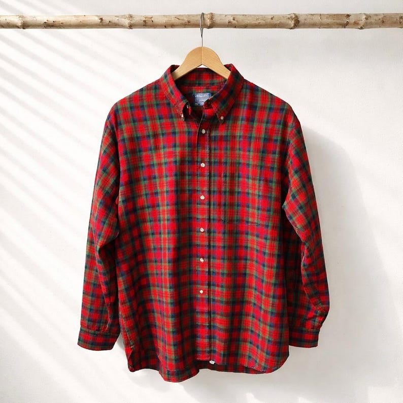 Camicia vintage Sir Pendleton da uomo, taglia XL, in tartan scozzese rosso MacDuff, in lana con bottoni immagine 1