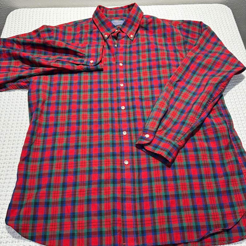 Camicia vintage Sir Pendleton da uomo, taglia XL, in tartan scozzese rosso MacDuff, in lana con bottoni immagine 12