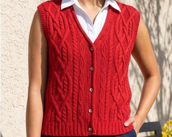 Chaleco de punto Eddie Bauer para mujer, talla M, color rojo, de algodón, cárdigan vintage de los años 80.