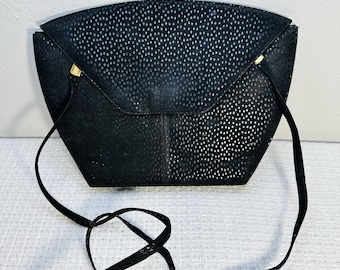 Vintage d'Rossana by Charna Black Stingray Leather (Shagreen) Handbag – Gold