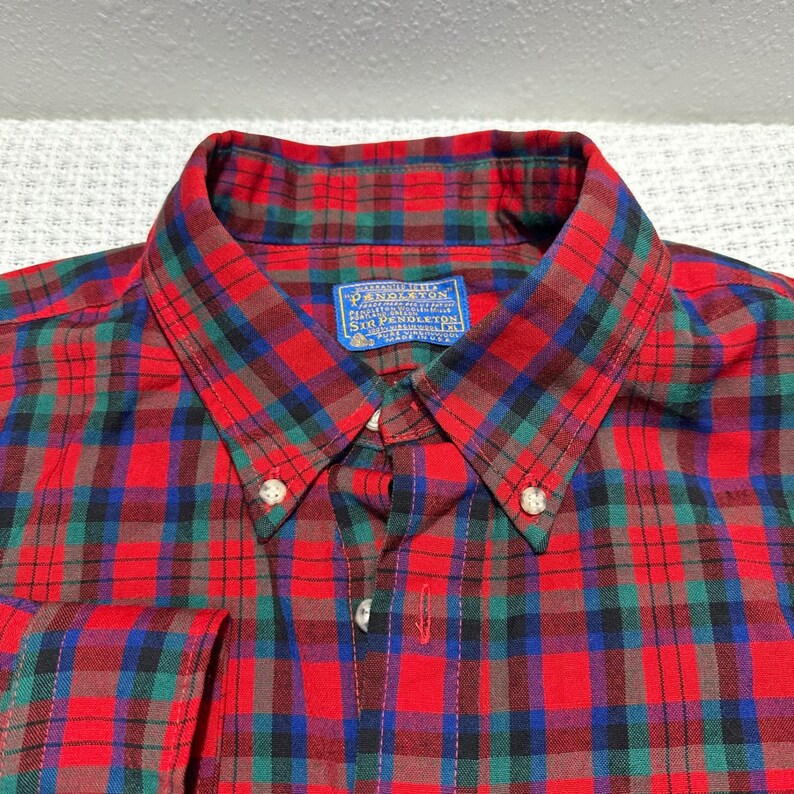 Camicia vintage Sir Pendleton da uomo, taglia XL, in tartan scozzese rosso MacDuff, in lana con bottoni immagine 15