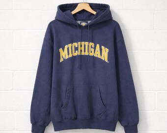 Vintage Steve & Barry Michigan Hoodie Men XL Blue Collegiate Spell Out 90s Retro
