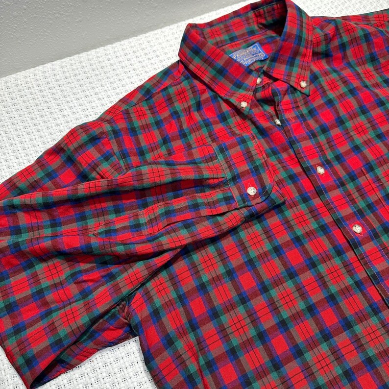 Camicia vintage Sir Pendleton da uomo, taglia XL, in tartan scozzese rosso MacDuff, in lana con bottoni immagine 11