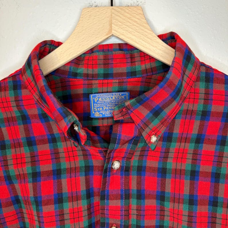 Camicia vintage Sir Pendleton da uomo, taglia XL, in tartan scozzese rosso MacDuff, in lana con bottoni immagine 6