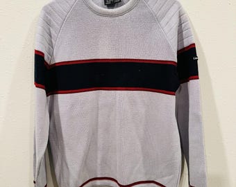 Vintage Lido Of California Gray Wool Ski Sweater Men Red/Navy Stripe Retro Large