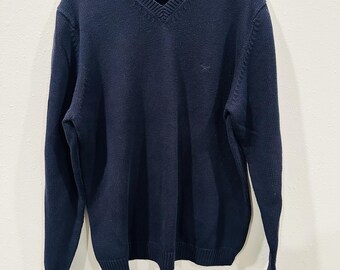 Maglione pullover con scollo a V blu navy da uomo VTG Eddie Bauer (XL alto) Classic Weekend