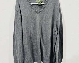 Vintage Eddie Bauer XXL Mens Gray V-Neck Cotton Cashmere Blend Pullover Soft 90s