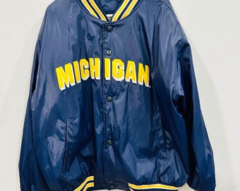 Vintage Steve Barrys Michigan Wolverines Satin Bomber Varsity Jacket Mens XL Y2K