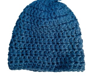 Handmade Crochet Baby Beanie Hat Dark Blue Soft Warm Infant Toddler - Hat Winter