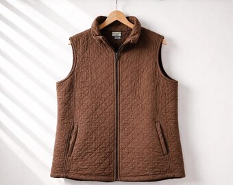 Vintage El Huarache Cottons Quilted Vest Womens XL Brown Full Zip Cabin Gorpcore