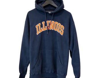 Vintage Steve & Barry Illinois Hoodie Mens XL Navy Blue Collegiate Spell Out 90s