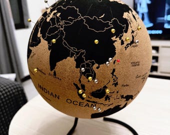Globo terráqueo de corcho, mapamundi con chinchetas, decoración de aventuras