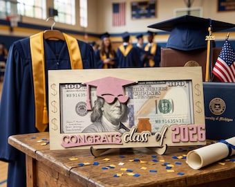 Hucha rosa para la graduación de la promoción de 2026, regalo de felicitación para graduados.