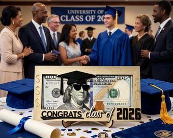 Black Class of 2026 Graduation Money Holder Box, Wooden Congrats Grad Gift