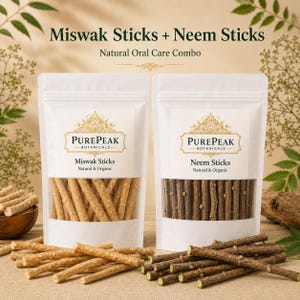 Miswak Stick + Neem Stick Combo, Naturligt Datun-tandborsteset
