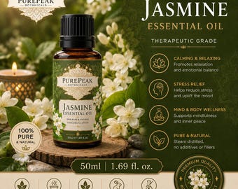 Pure Jasmine Essential Oil – Exotic Floral Therapeutic Grade Skin Care