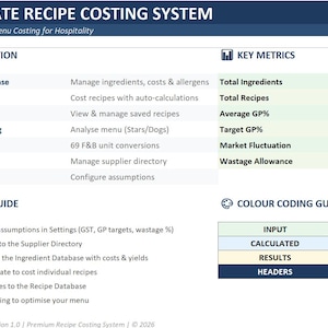 RECIPE COSTING SYSTEM - Excel Template for Cafés, Restaurants & Food Trucks